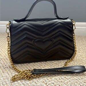 Black Quilted Handbag with Gold Chain